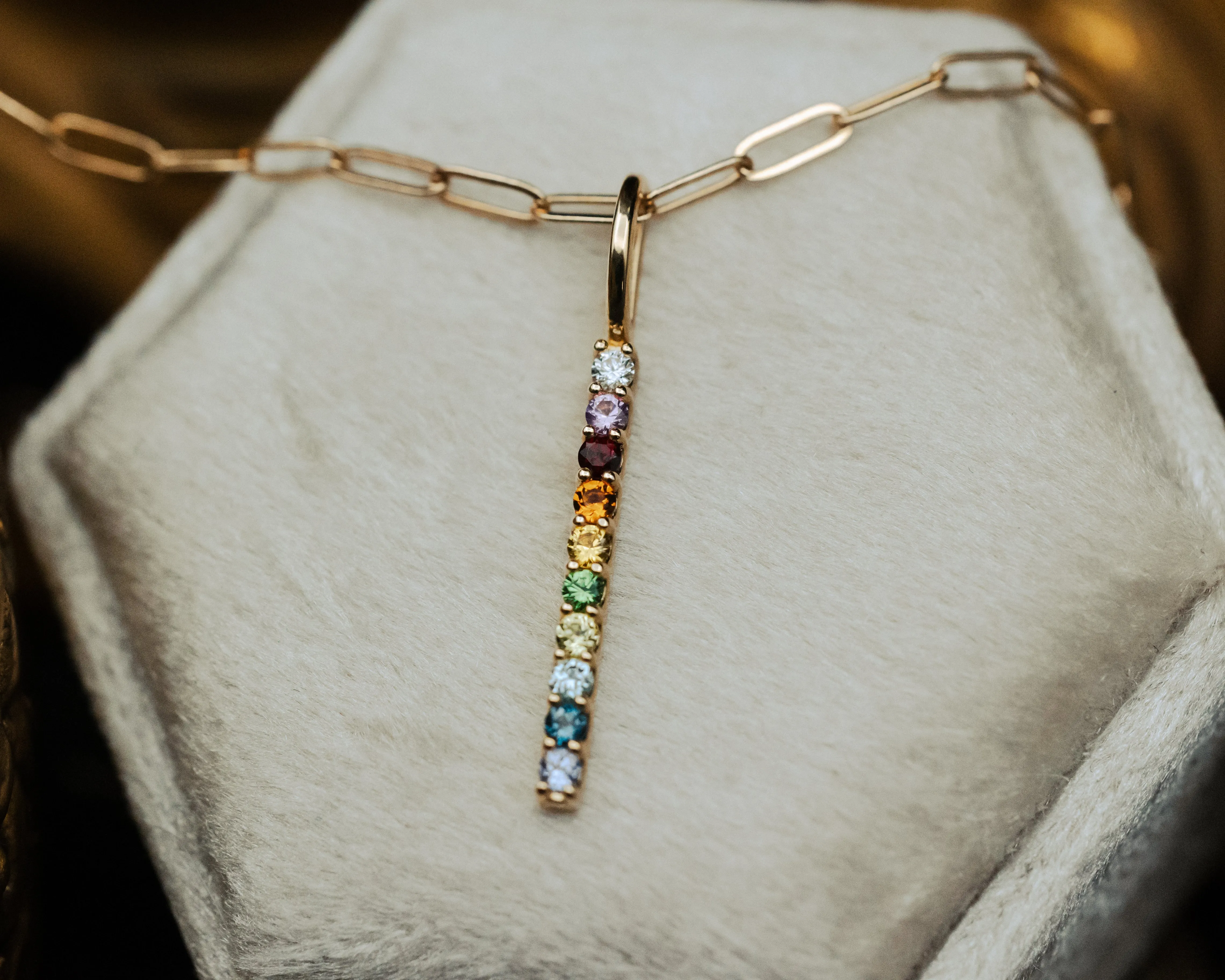 MULTI-GEMSTONES RAINBOW BAR NECKLACE