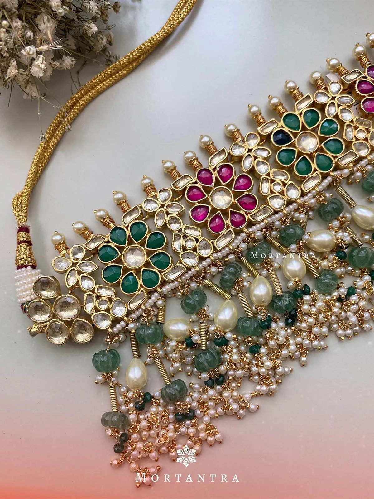 Multicolor Gold Plated Jadau Kundan Necklace Set - MS1670M