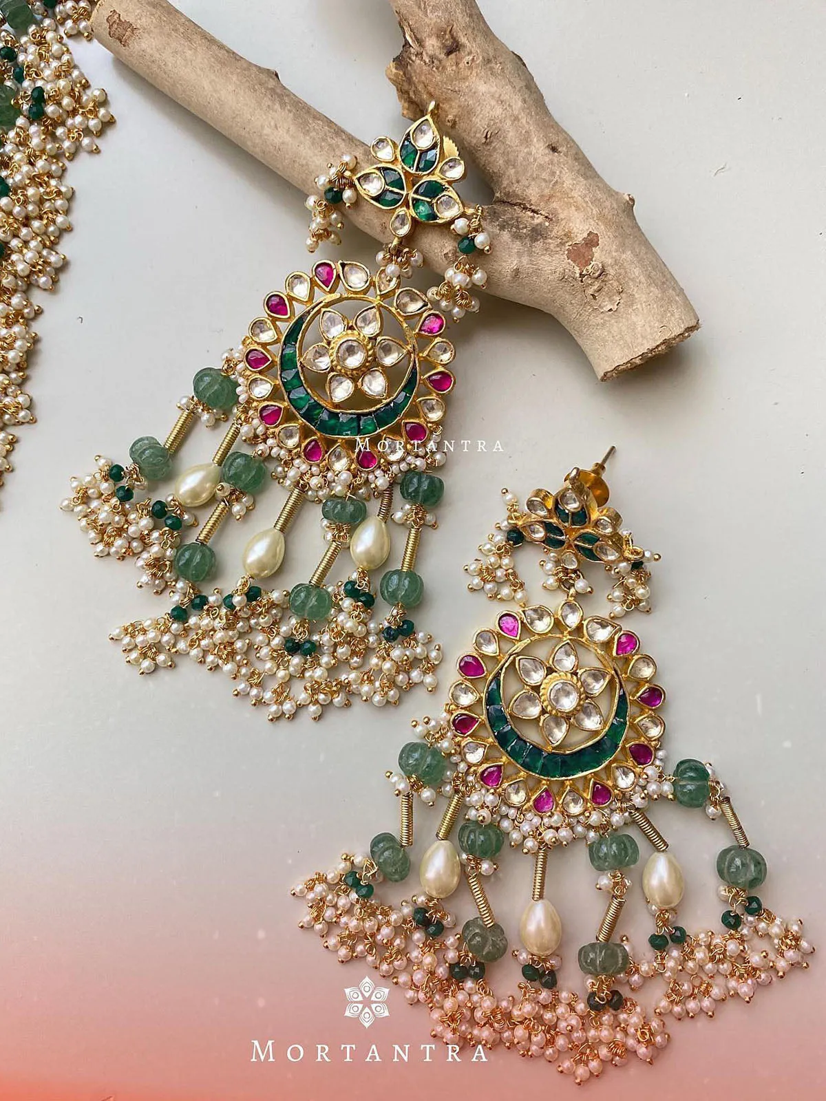 Multicolor Gold Plated Jadau Kundan Necklace Set - MS1670M