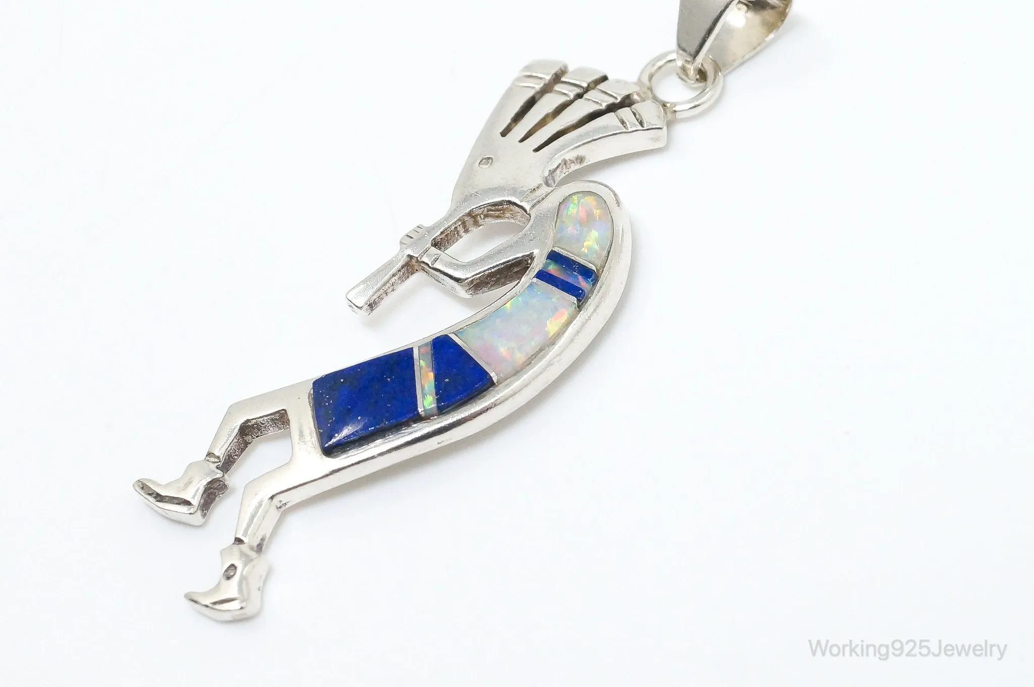 Native American Lapis Lazuli Opal Dancing Kokopelli Sterling Silver Pendant