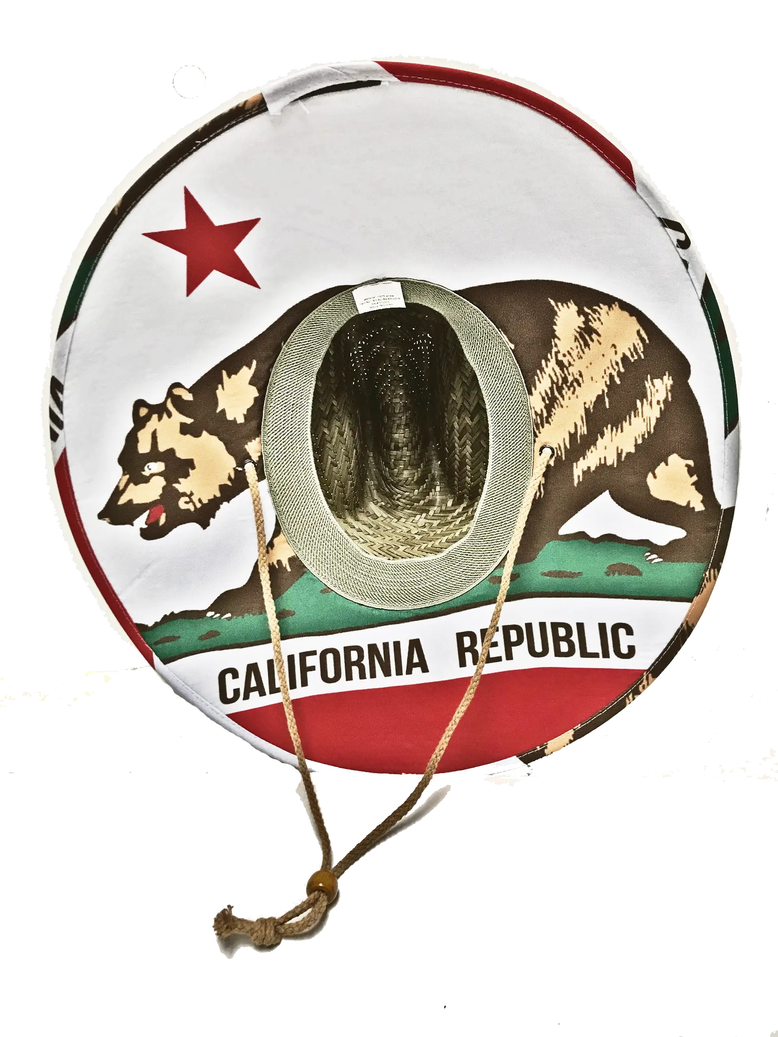 Natural and Neutral Hats Adult California Republic Badge Under Brim Design Rush Straw Lifeguard Hat, Black, White, Mountain