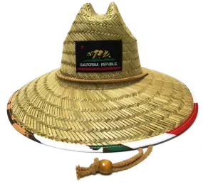 Natural and Neutral Hats Adult California Republic Badge Under Brim Design Rush Straw Lifeguard Hat, Black, White, Mountain