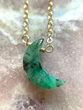 Natural Emerald Crystal Necklace Crescent Moon