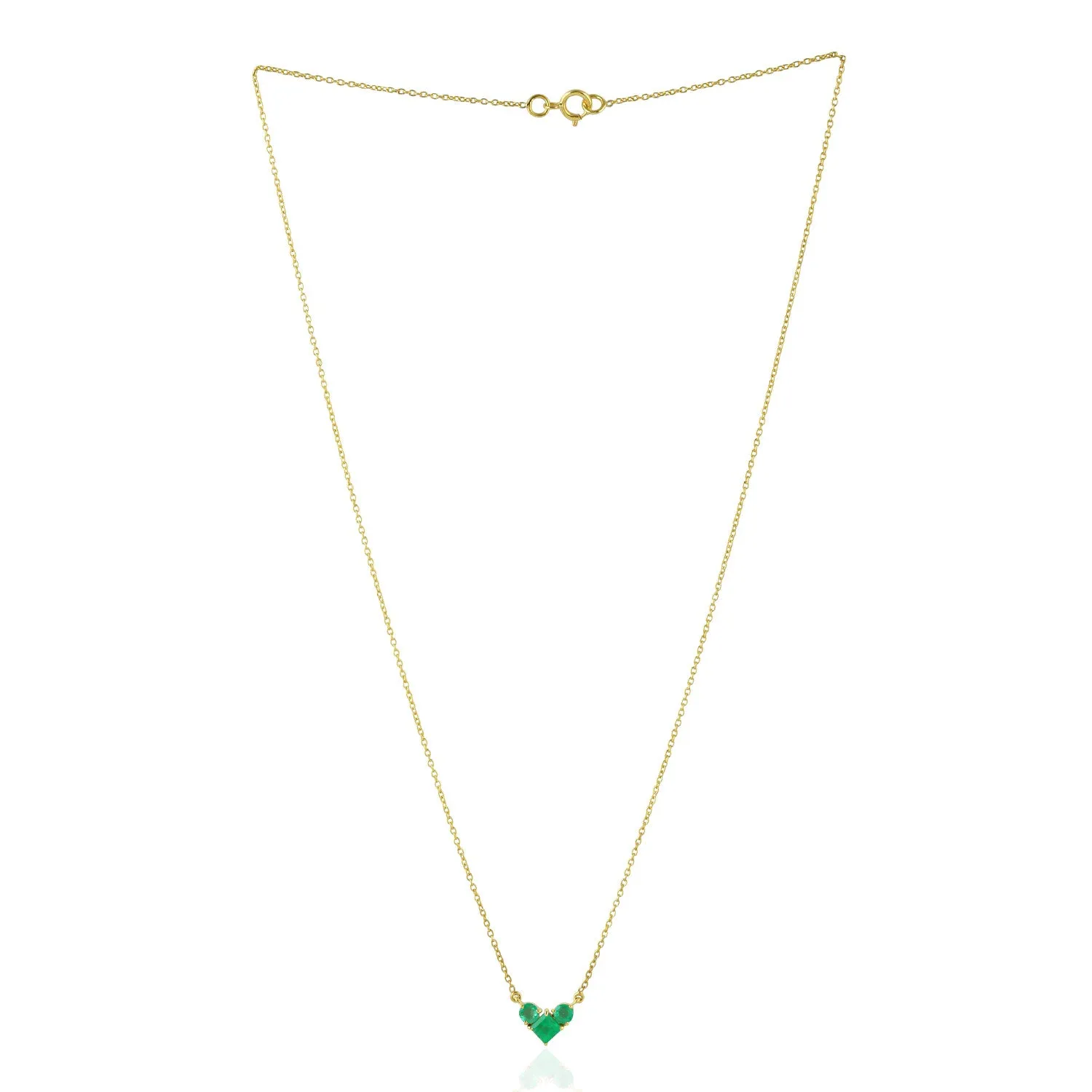 Natural Emerald Heart Desig Necklace In 14k Yellow Gold