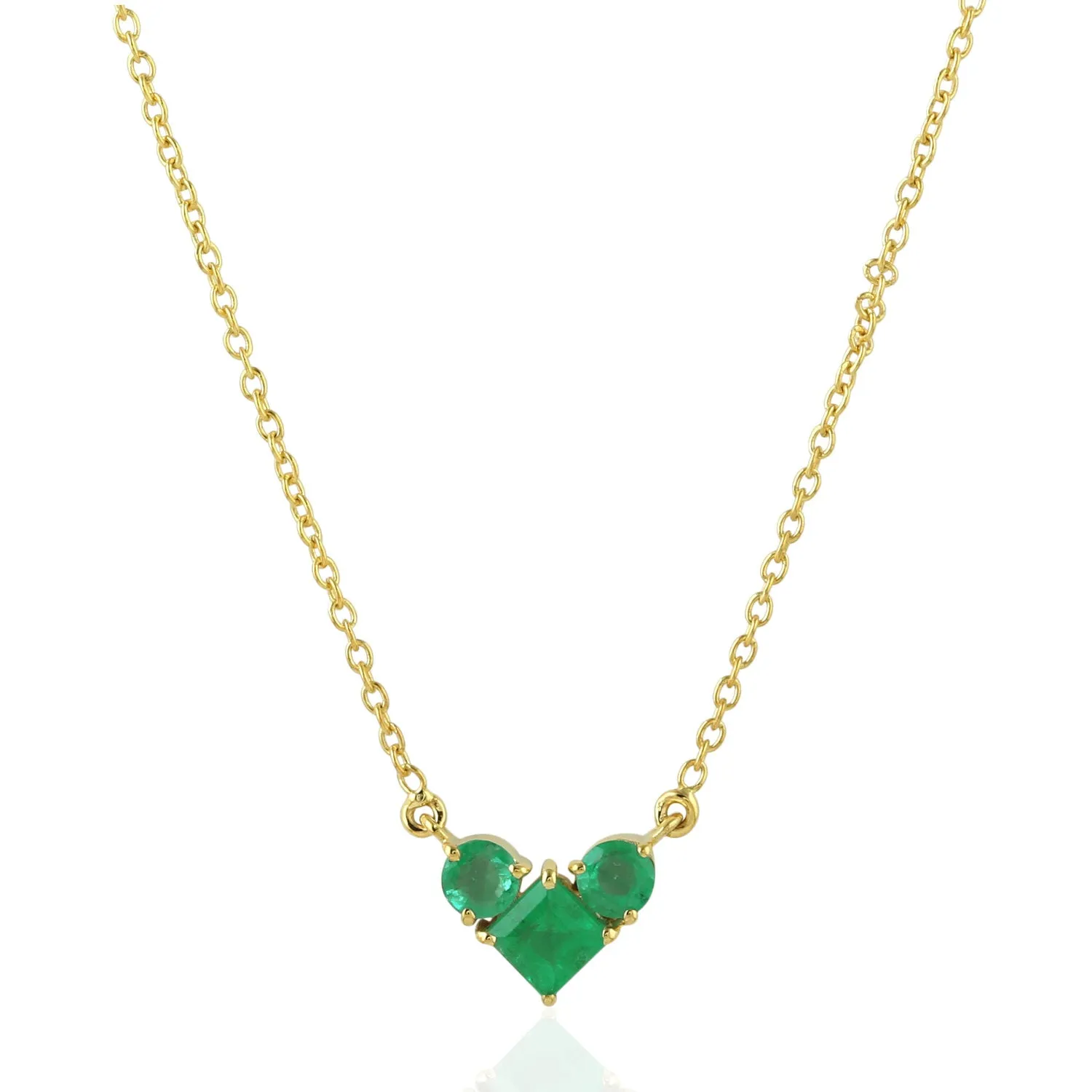 Natural Emerald Heart Desig Necklace In 14k Yellow Gold