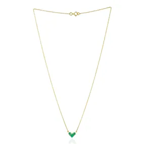 Natural Emerald Heart Desig Necklace In 14k Yellow Gold