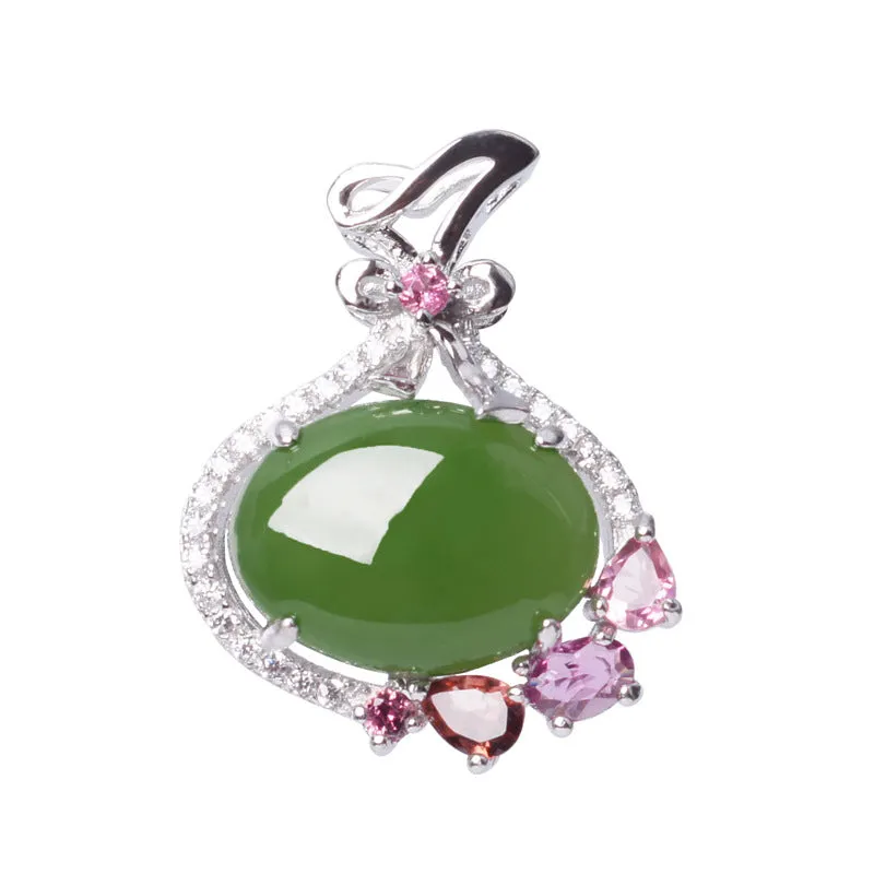 Natural Jade Pendant Nephrite Silver Tourmaline Pendant ZPT140