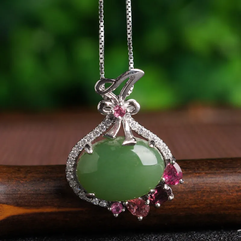 Natural Jade Pendant Nephrite Silver Tourmaline Pendant ZPT140