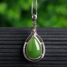 Natural Jade Pendant Nephrite Silver Zircon Pendant ZPT233