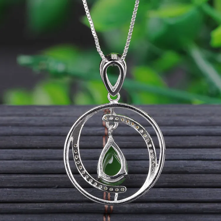 Natural Jade Pendant Nephrite Silver Zircon Pendant ZPT240