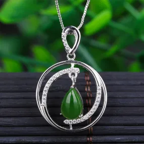 Natural Jade Pendant Nephrite Silver Zircon Pendant ZPT240