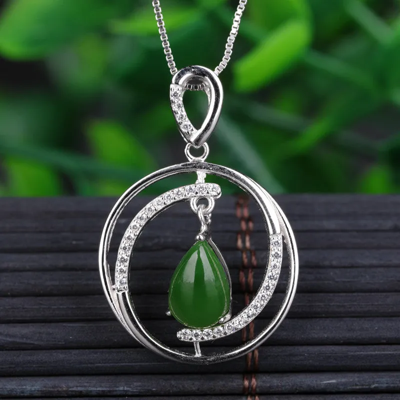 Natural Jade Pendant Nephrite Silver Zircon Pendant ZPT240