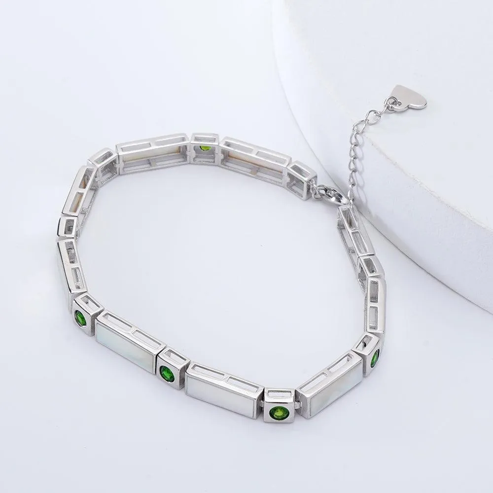 Natural Mother Of Pearl & Chrome Diopside Bracelet