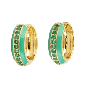 Natural Pave Emerald Huggie Enamel Jewelry 14k Gold