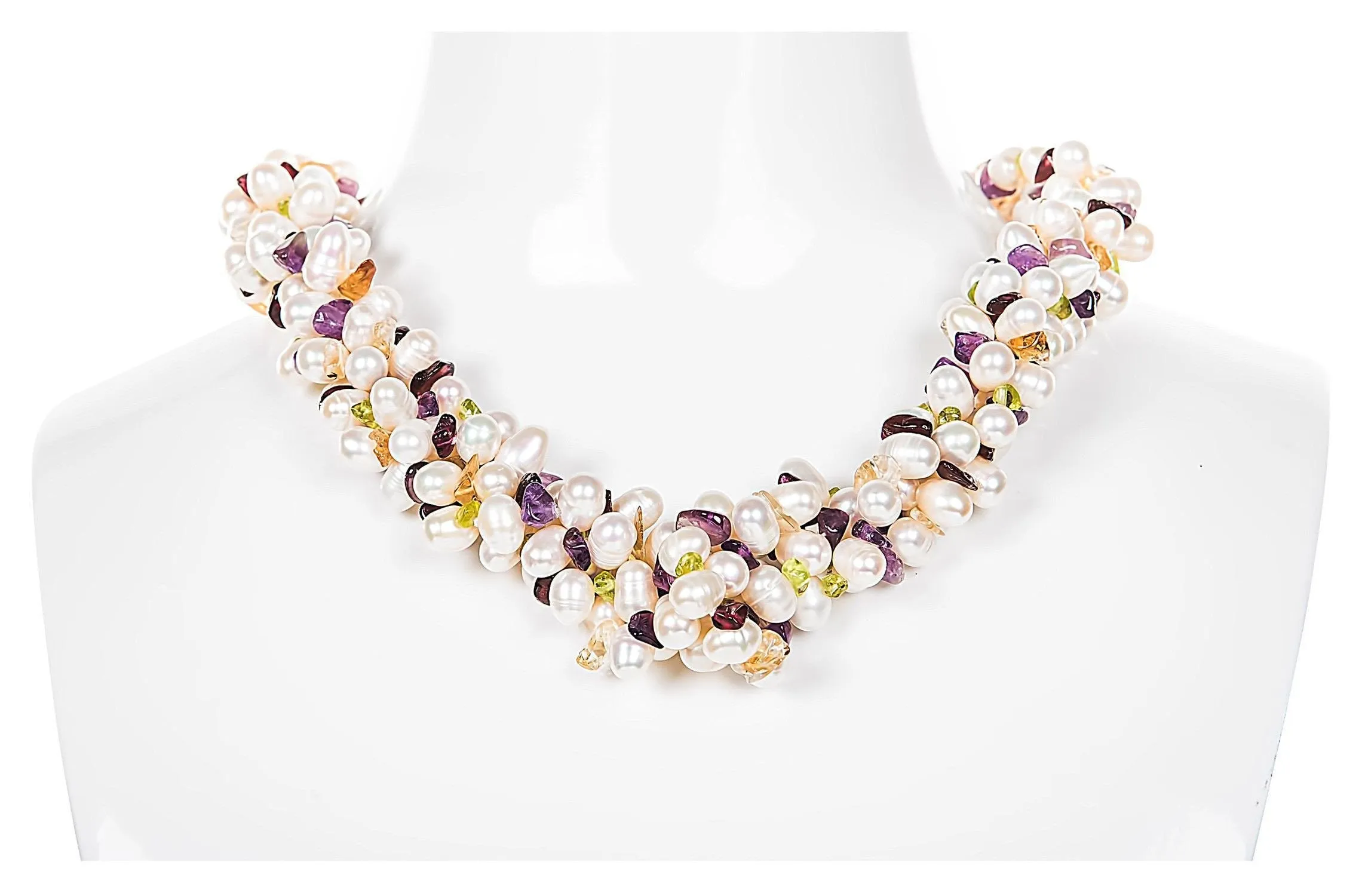 Natural Stones and White Freshwater Pearl Necklace