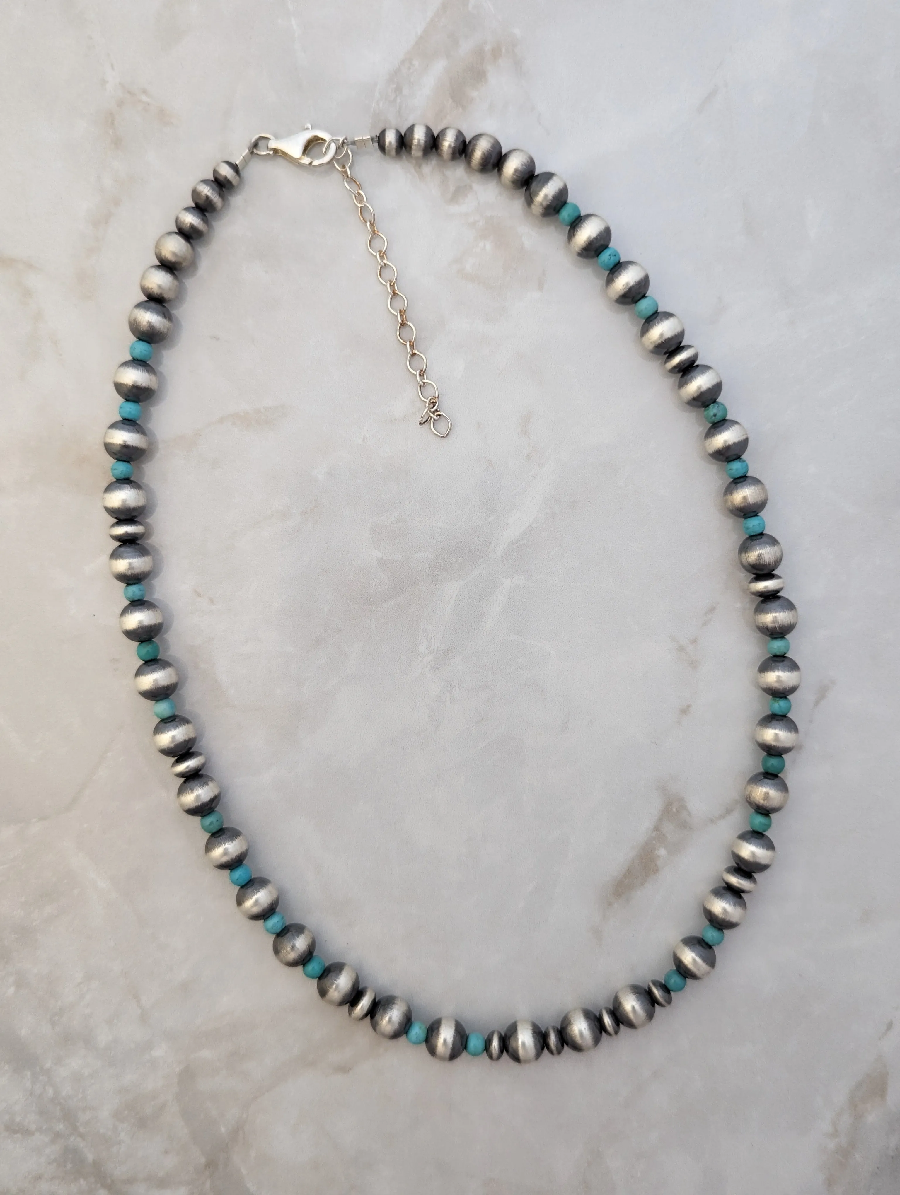 Navajo Pearls & Green Turquoise 8mm Necklace Sterling Silver