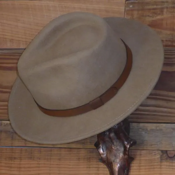 Navy Fedora Hat with Leather Band. Unisex, Crushable.