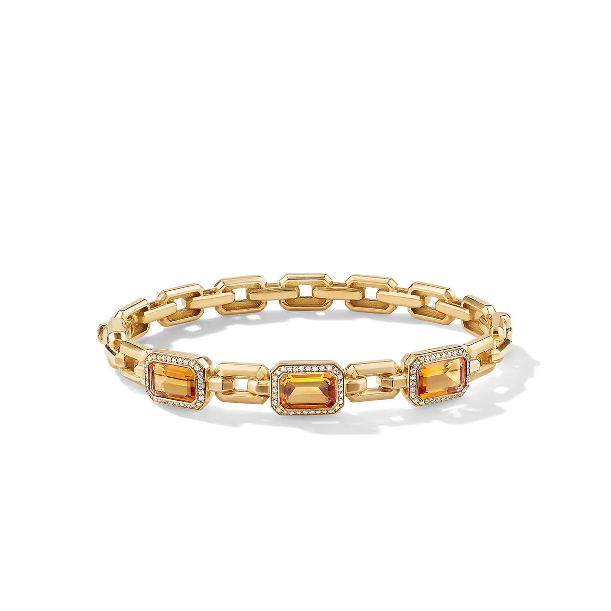 Novella Three Stone Bracelet in 18K Yellow Gold with Madeira Citrine and Diamonds