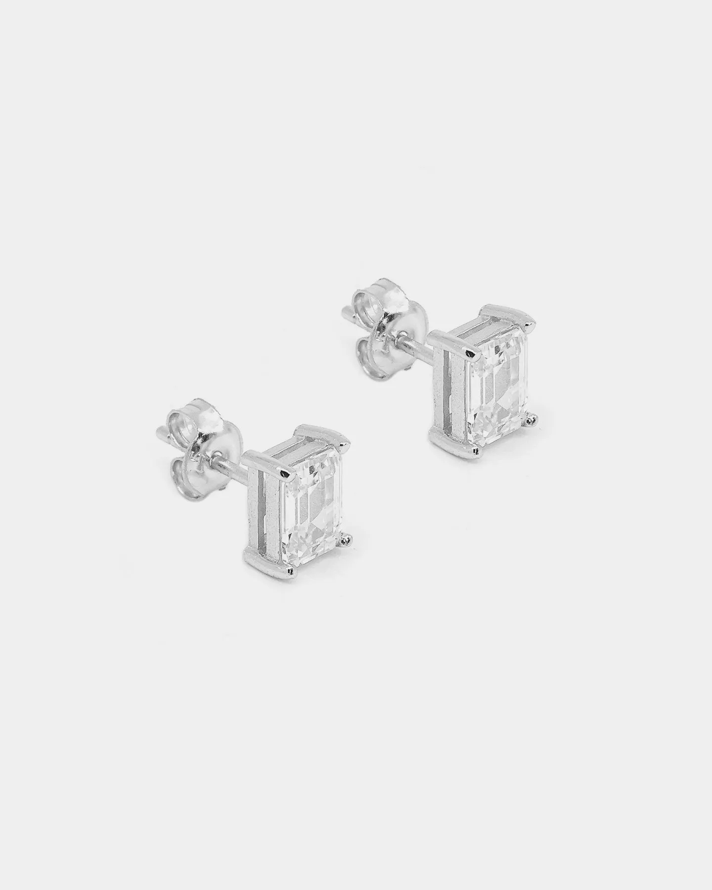 NXS Emerald Cut Earrings Iced White Gold