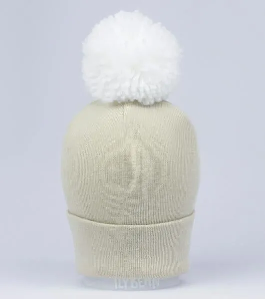 Oatmeal White Pom Newborn Hospital Hat - Gender Neutral for newborn boys or girls- Personalization Optional