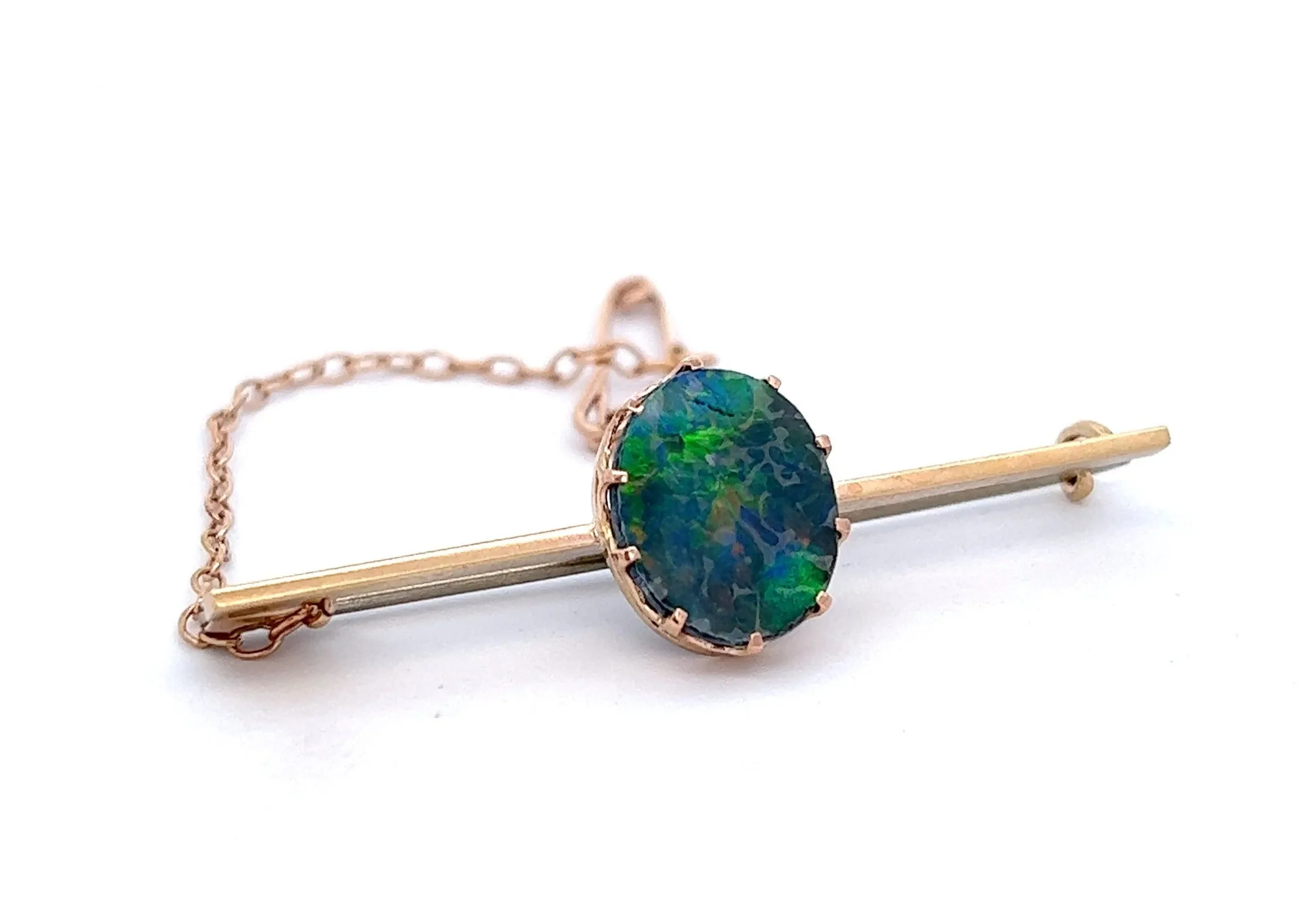 Opal Handmade 9ct Yellow Gold Bar Brooch