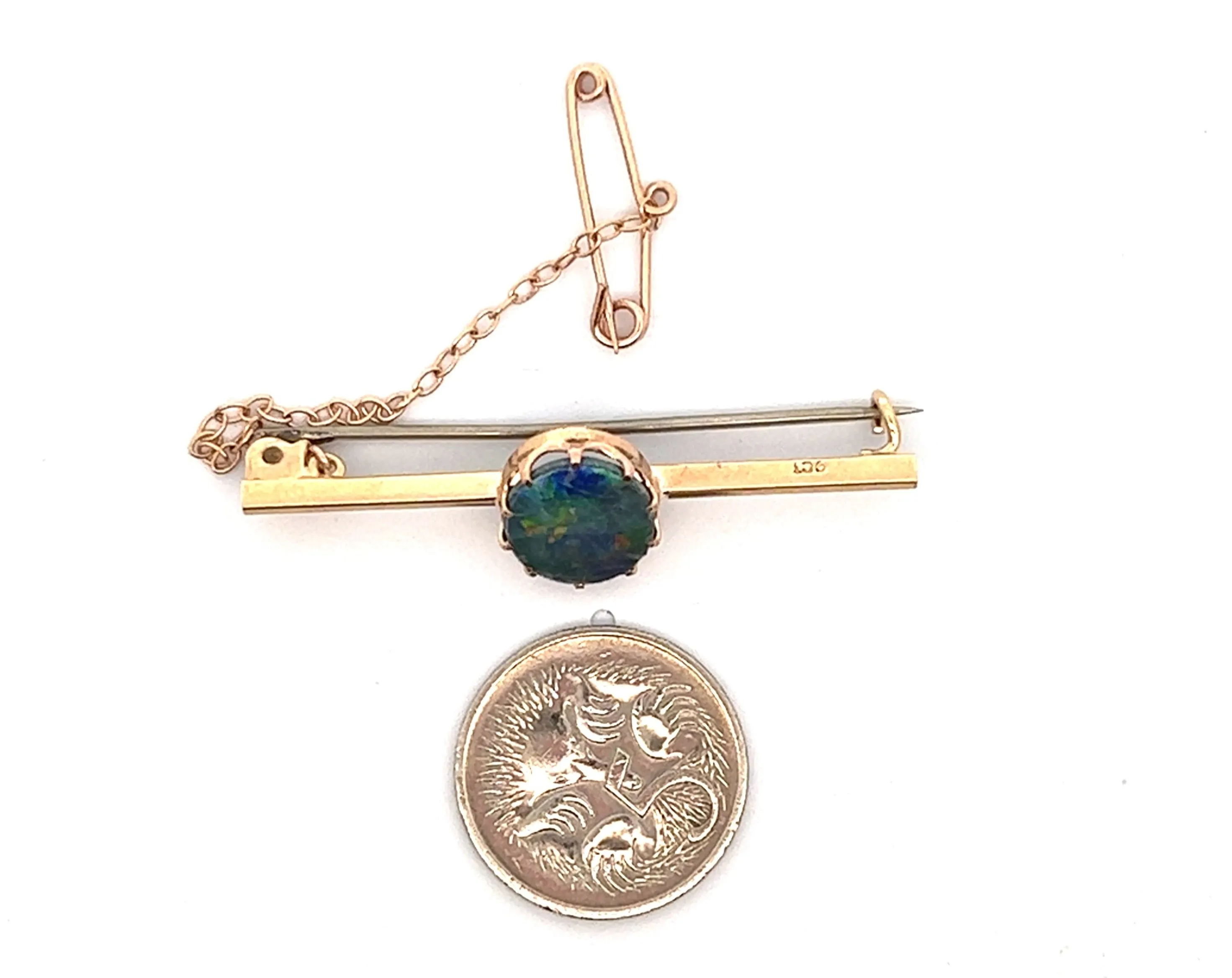 Opal Handmade 9ct Yellow Gold Bar Brooch