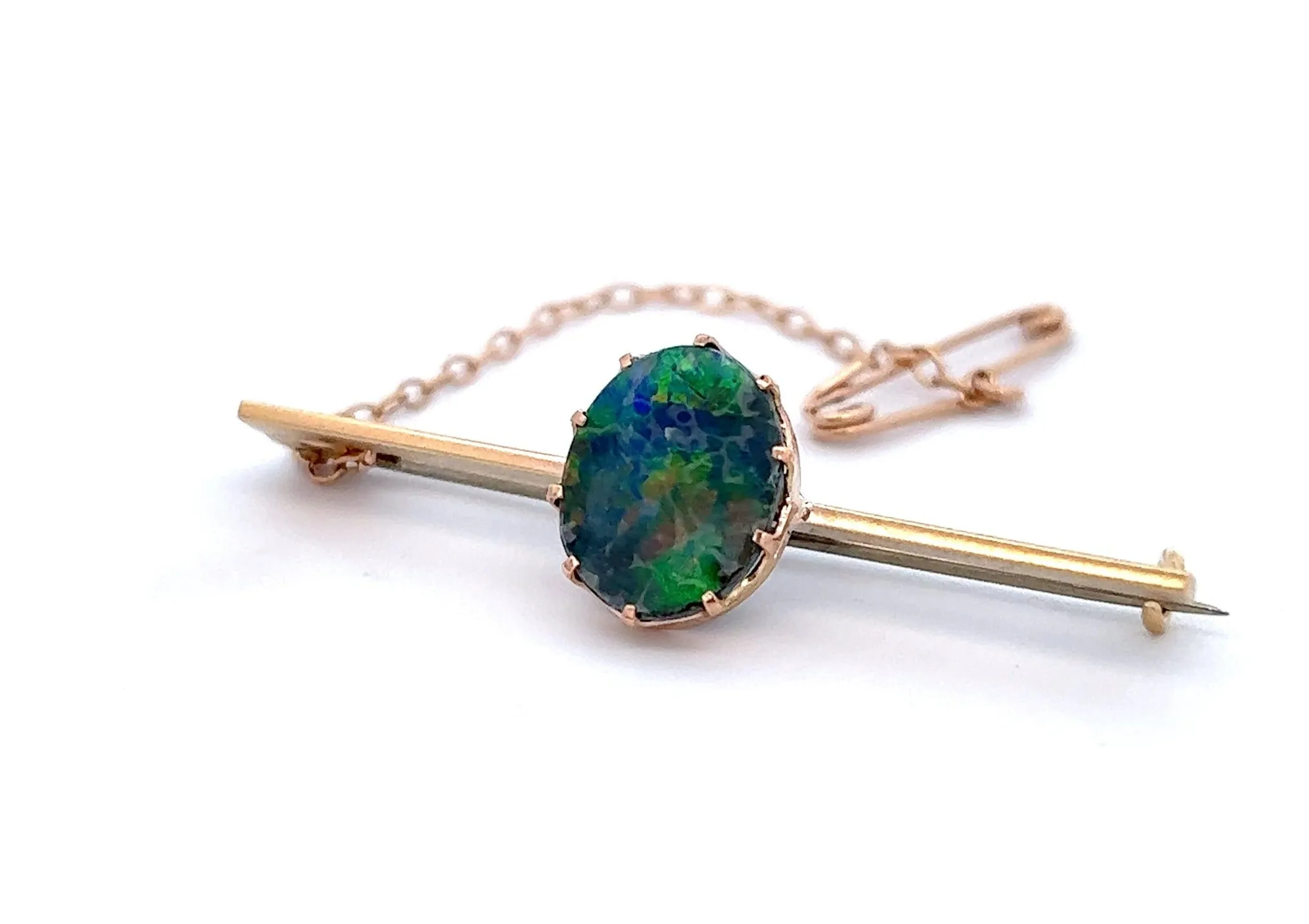 Opal Handmade 9ct Yellow Gold Bar Brooch