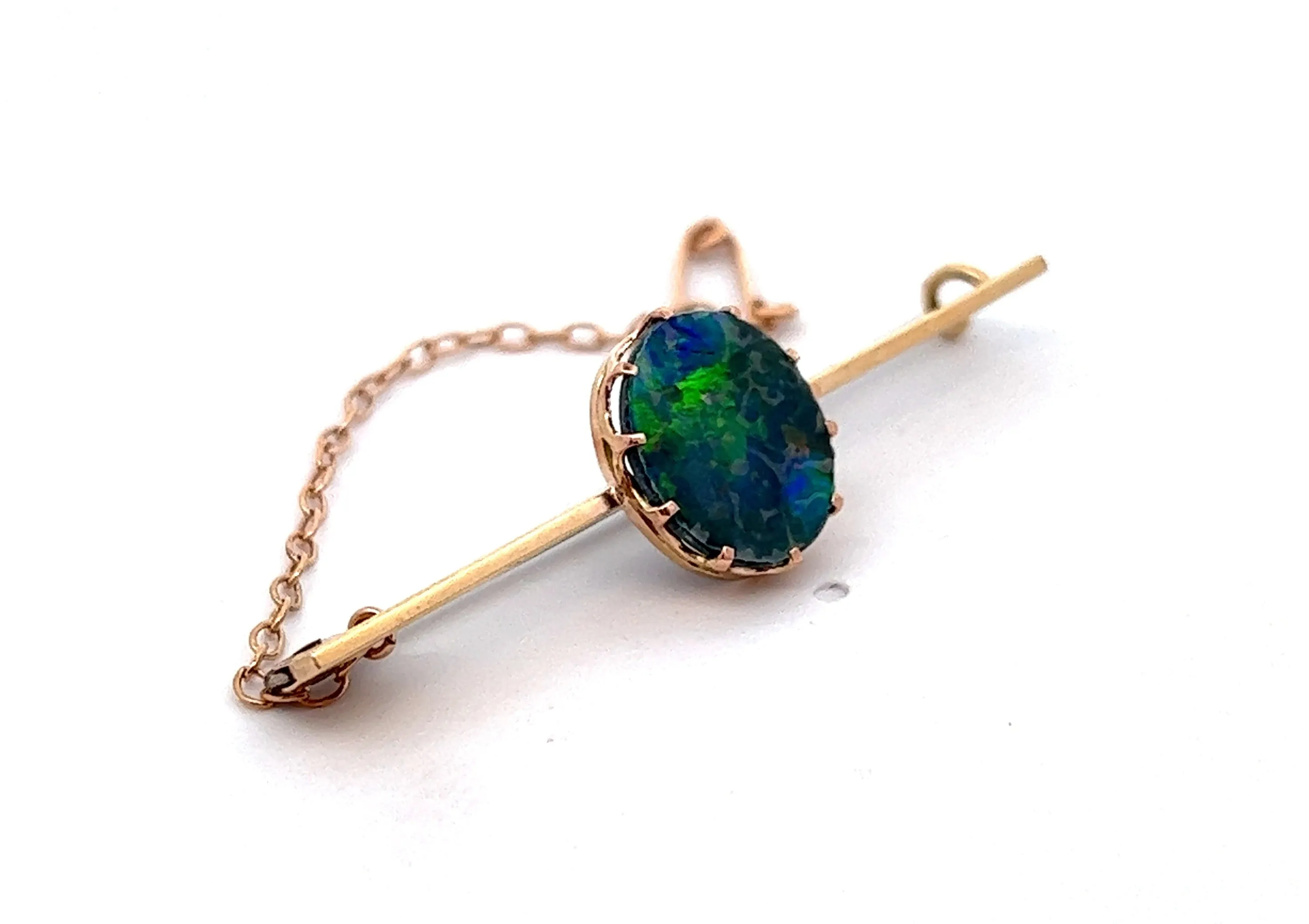 Opal Handmade 9ct Yellow Gold Bar Brooch