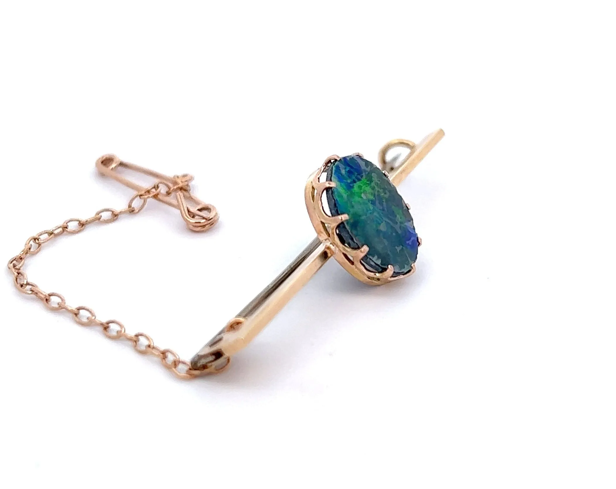 Opal Handmade 9ct Yellow Gold Bar Brooch