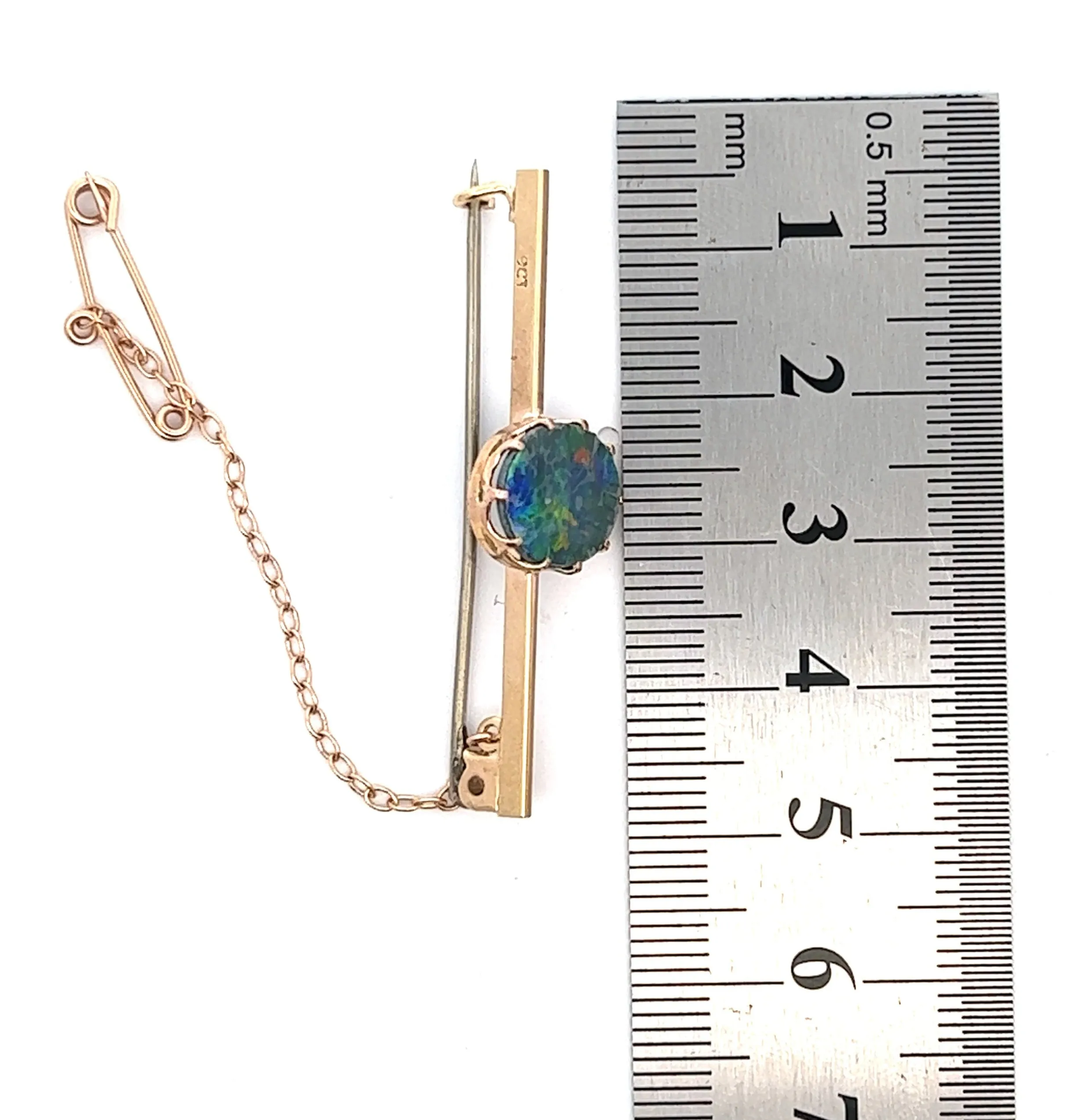 Opal Handmade 9ct Yellow Gold Bar Brooch