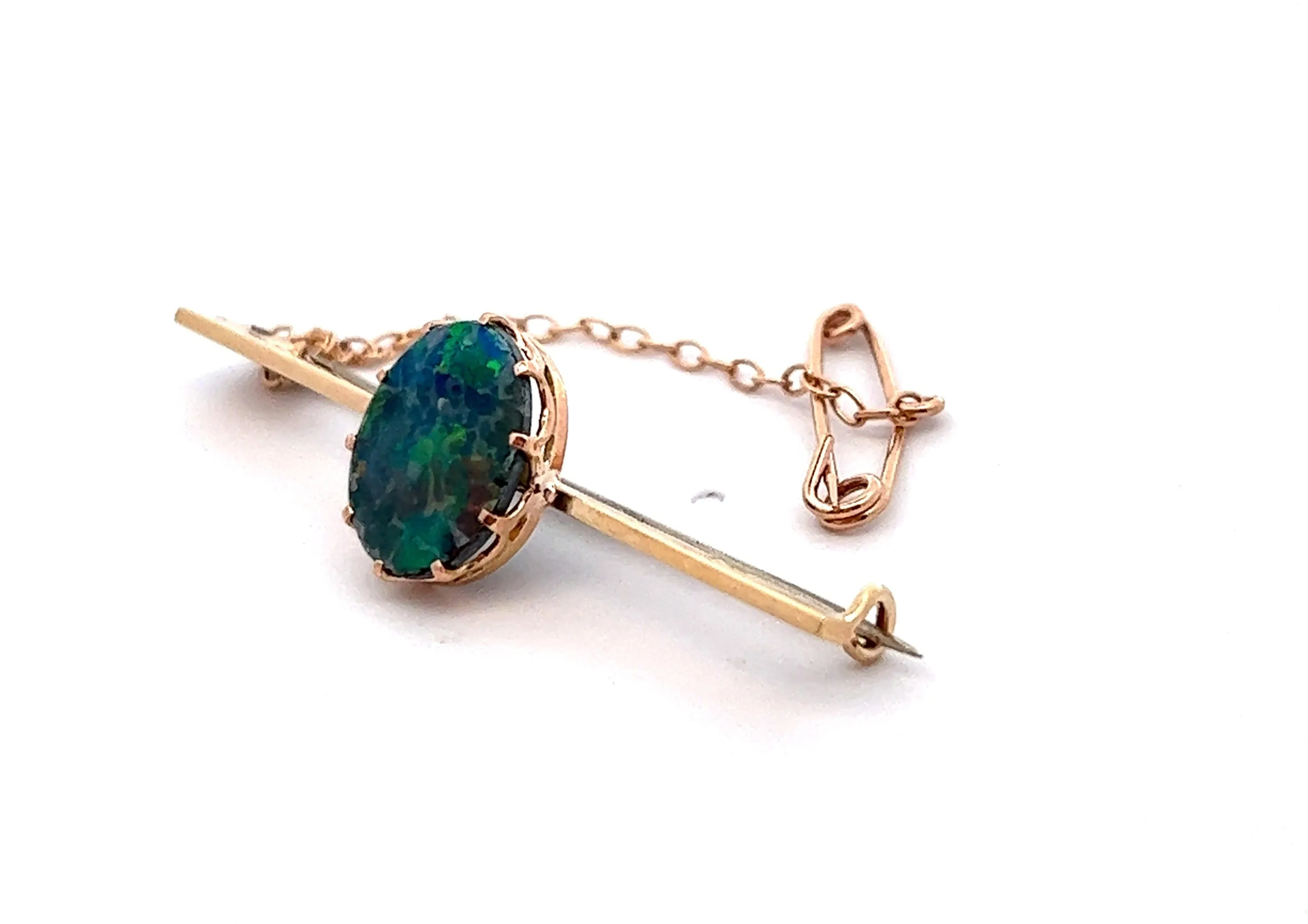 Opal Handmade 9ct Yellow Gold Bar Brooch