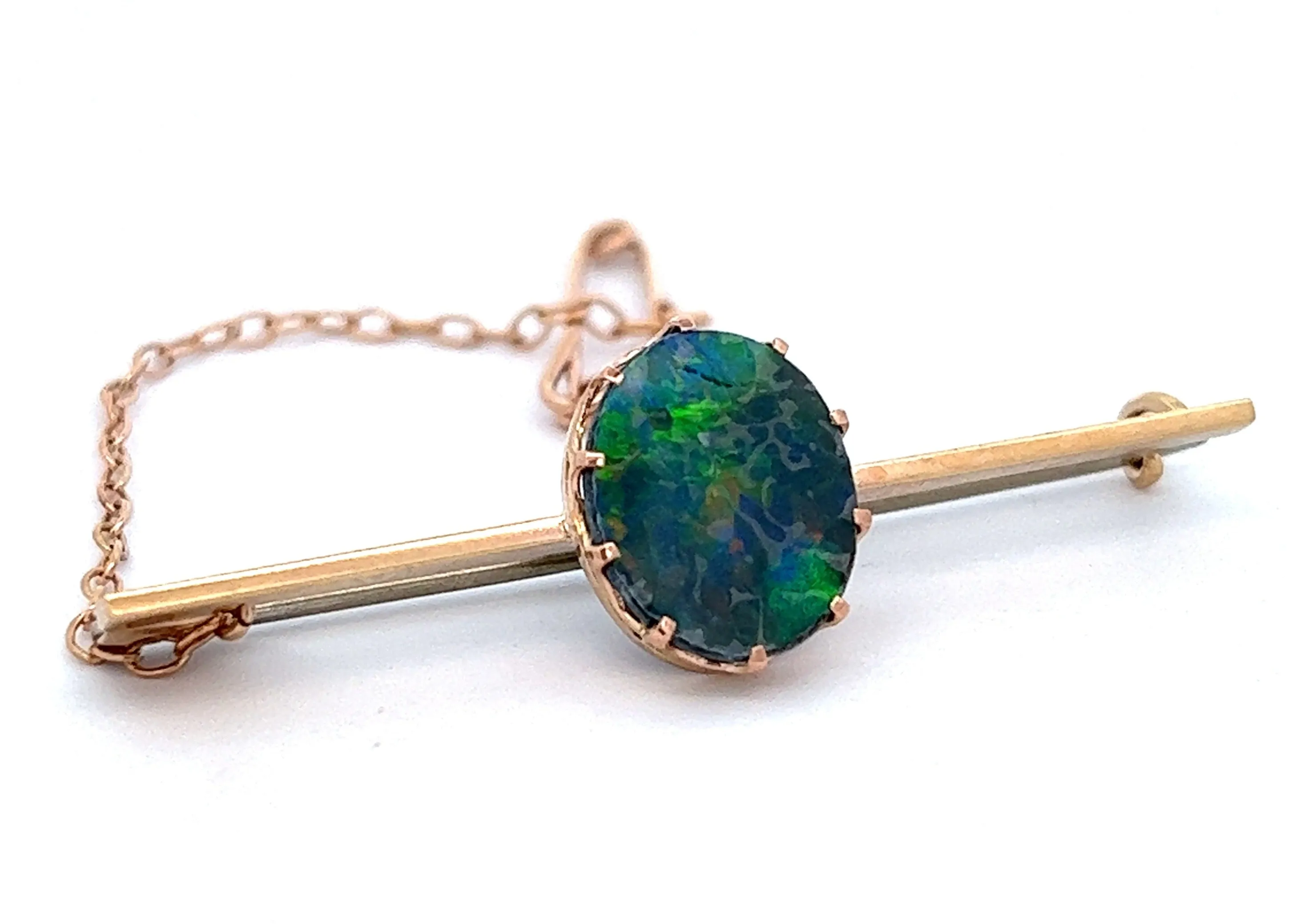 Opal Handmade 9ct Yellow Gold Bar Brooch