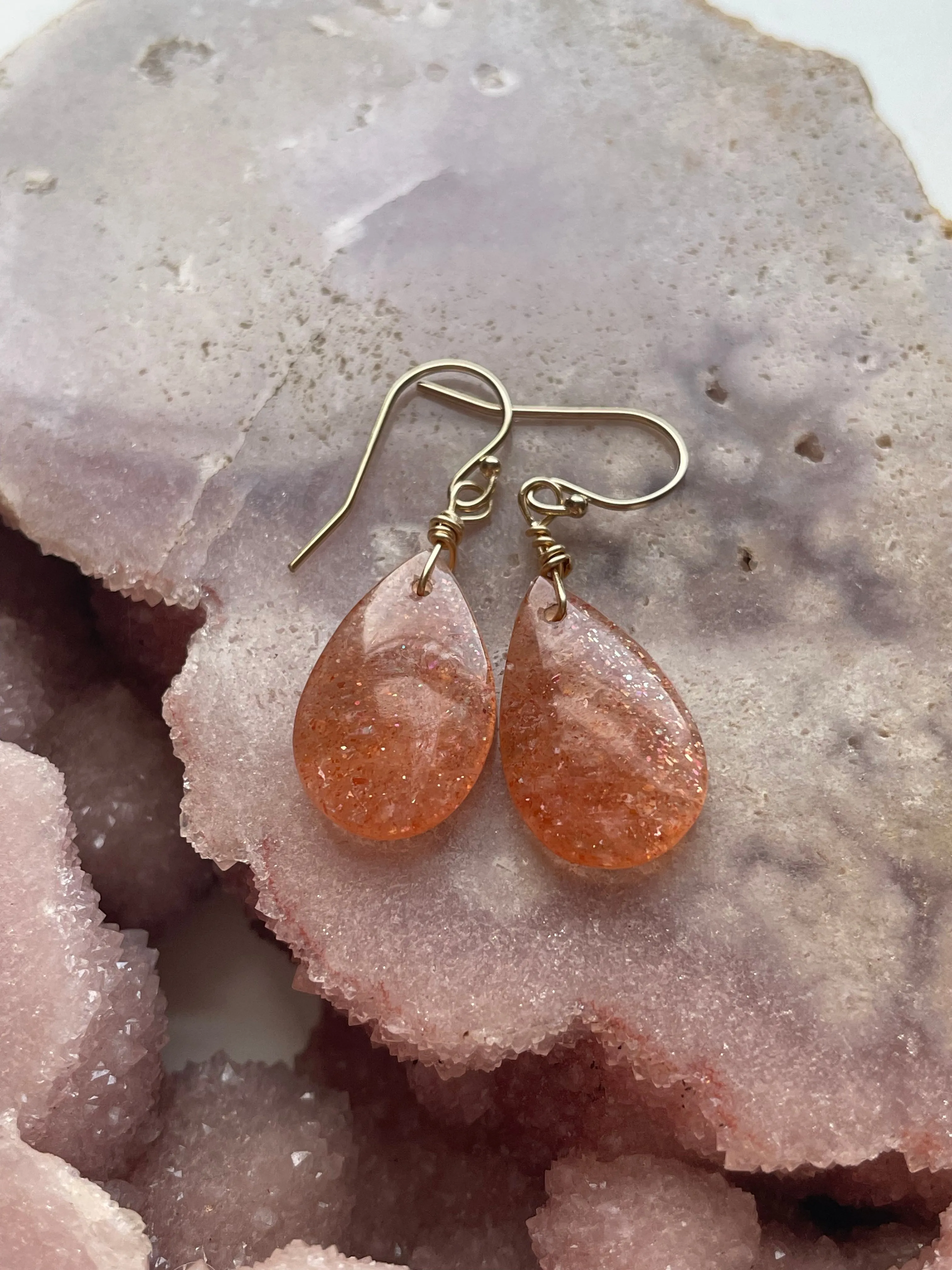 Orange Sunstone Gold Filled  Crystal Gemstone Earrings