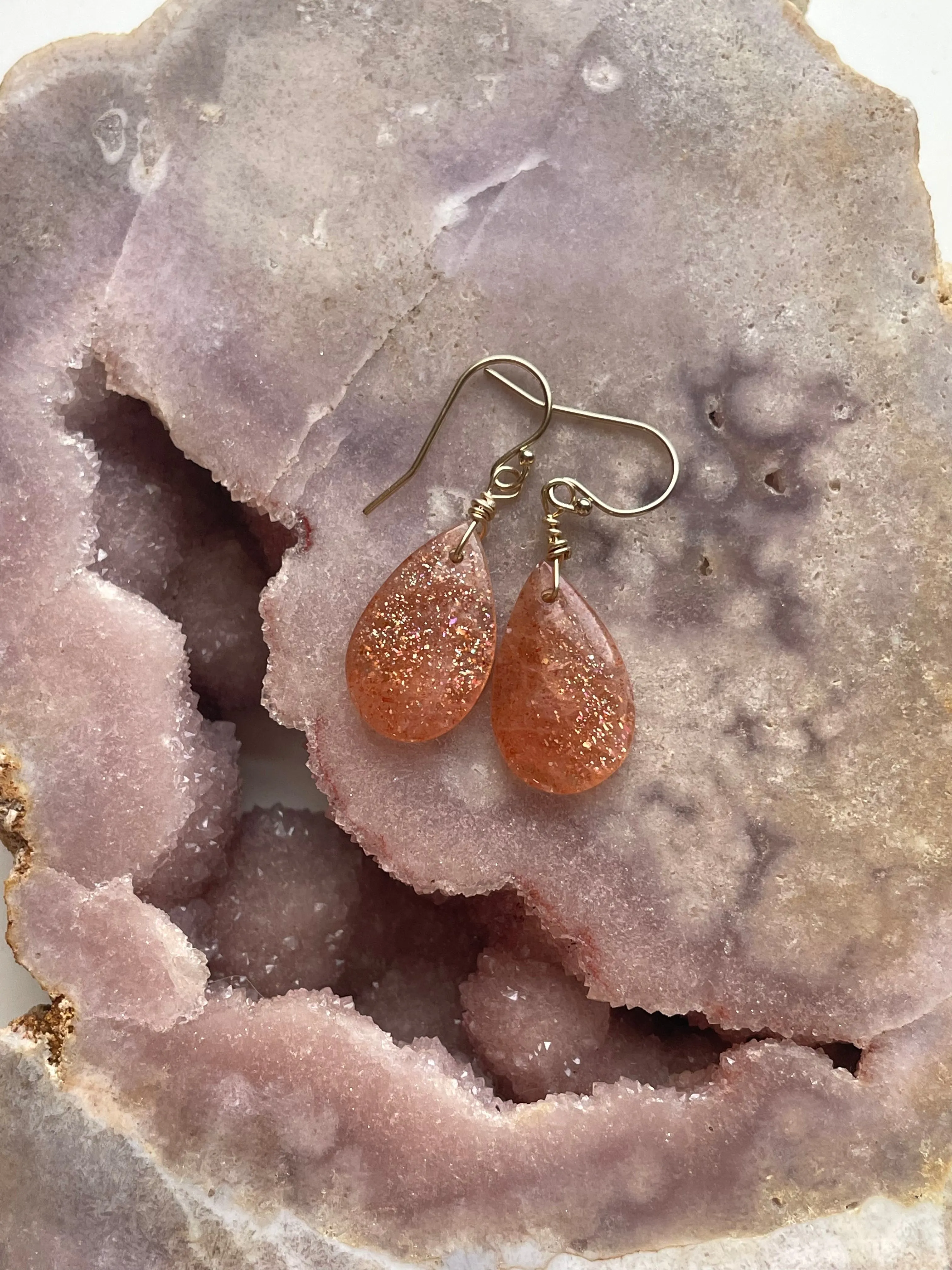 Orange Sunstone Gold Filled  Crystal Gemstone Earrings