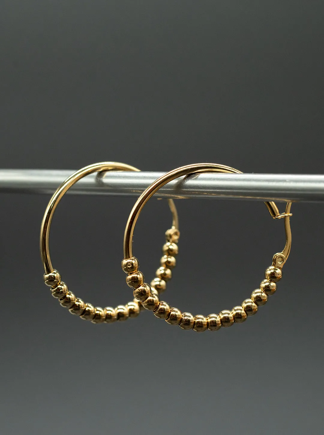 Ornaio 18k Gold Plated Anti Tarnish Beaded Hoop Earrings