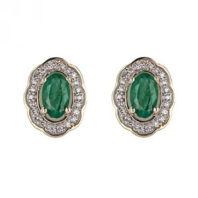 Ornate Emerald and Diamond Yellow Gold Stud Earrings GE2414G