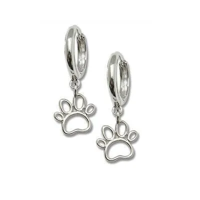 Outline Paw Print Post or Hoop Earrings in Sterling Silver