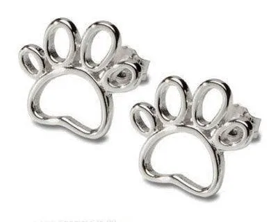 Outline Paw Print Post or Hoop Earrings in Sterling Silver