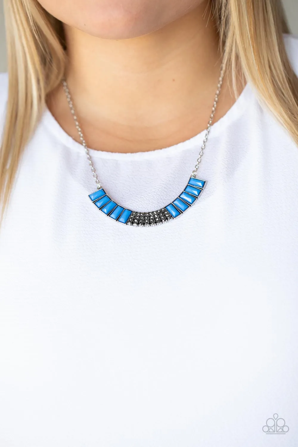 Paparazzi Coup de MANE Necklace Blue, Fleek Fortress Earrings Blue & Taj Mahal Trendsetter Ring Blue