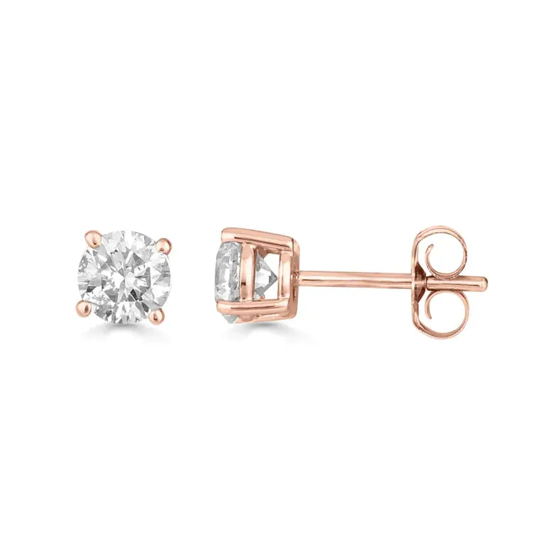 Paris Jewelry 14K Rose Gold 2 Carat Round Created Diamond Solitaire Stud Earrings