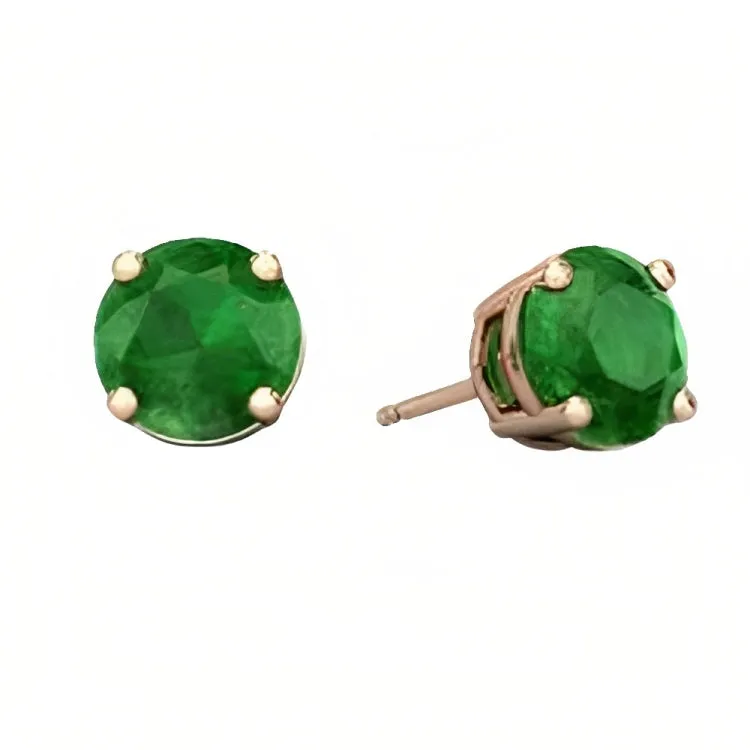 Paris Jewelry 18k Rose Gold 2 Pair Created Emerald 6mm Round & Princess Cut Stud Earrings Plated