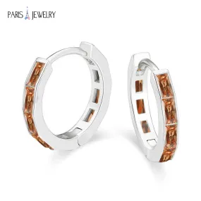 Paris Jewelry 18K White Gold Created Champagne 3Ct Emerald Cut Huggie Hoop Earrings Plated