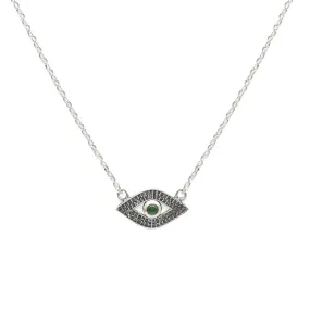 Pave Diamond White Gold Evil Eye Necklace Emerald