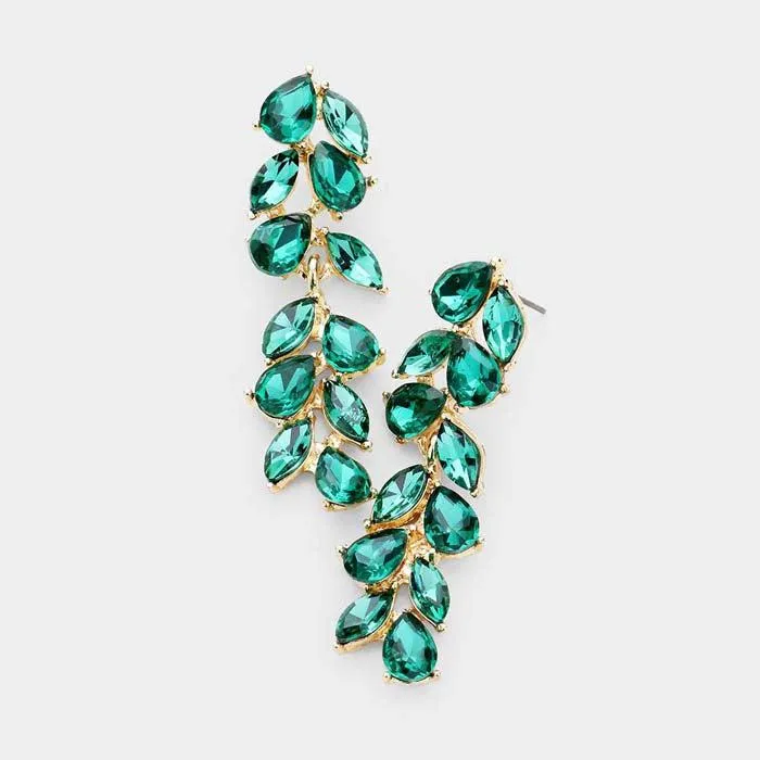 Pear Emerald Green Marquise Crystal Vine Evening Earrings