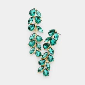 Pear Emerald Green Marquise Crystal Vine Evening Earrings