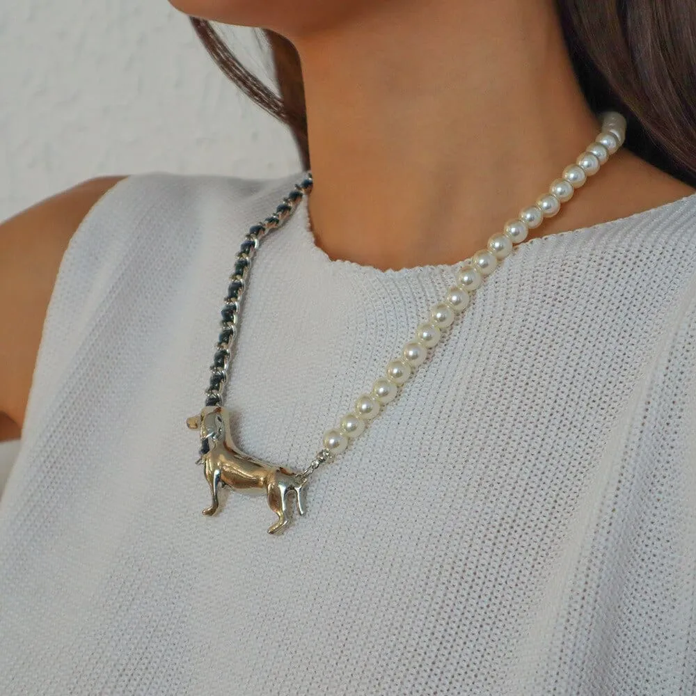 Pearl Dachshund Necklace