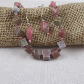 Pink Gemstone Classic Beaded Necklace & Earrings