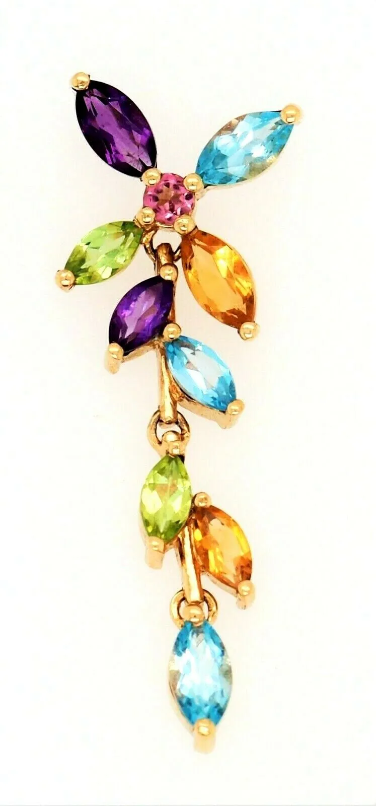 Pink Sapphire, Citrine, Amethyst, Topaz Pendant 9ct Yellow Gold Necklace