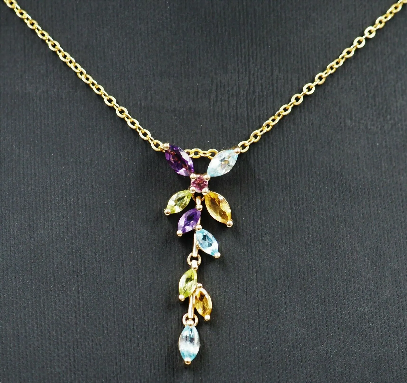 Pink Sapphire, Citrine, Amethyst, Topaz Pendant 9ct Yellow Gold Necklace