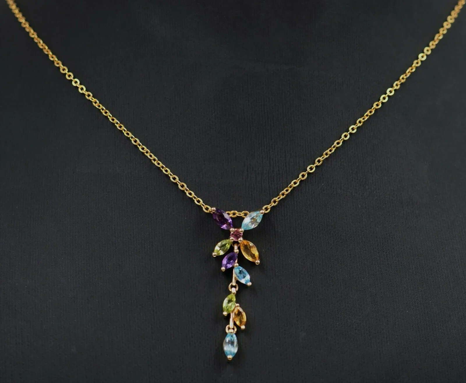 Pink Sapphire, Citrine, Amethyst, Topaz Pendant 9ct Yellow Gold Necklace